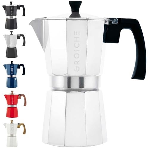 GROSCHE Milano Stovetop Espresso Maker Moka Pot 9 espresso cup, 15.2 oz, Silver Cuban Coffee Maker Stove top coffee maker Moka Italian espresso greca coffee maker brewer percolator - Image 1