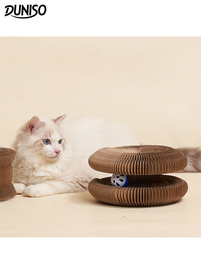 DUNISO Foldable Cat Accordion Scratch Board Magic Organ Cat Scratcher Pad with Bell-Ball Recyclable and Durable Corrugated Paper Cat Scratch Board for Grinding Claw Furniture Protector Interactive Cat Toy for Indoor - Image 1