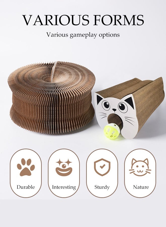 DUNISO Foldable Cat Accordion Scratch Board Magic Organ Cat Scratcher Pad with Bell-Ball Recyclable and Durable Corrugated Paper Cat Scratch Board for Grinding Claw Furniture Protector Interactive Cat Toy for Indoor - Image 4