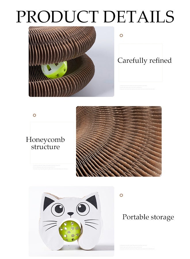 DUNISO Foldable Cat Accordion Scratch Board Magic Organ Cat Scratcher Pad with Bell-Ball Recyclable and Durable Corrugated Paper Cat Scratch Board for Grinding Claw Furniture Protector Interactive Cat Toy for Indoor - Image 2