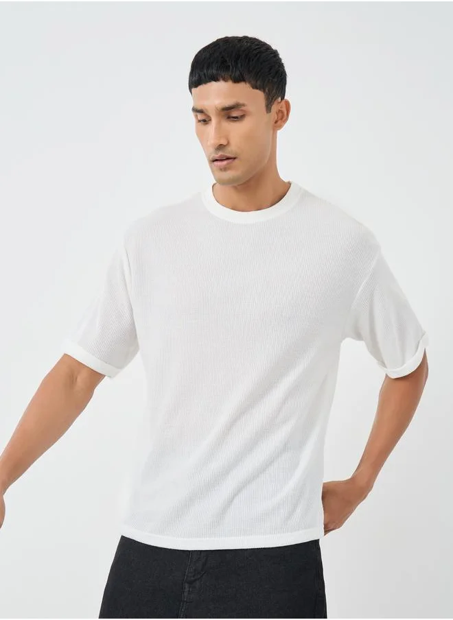 ستايلي Styli Waffle Knit Oversized Round Neck T-Shirt
