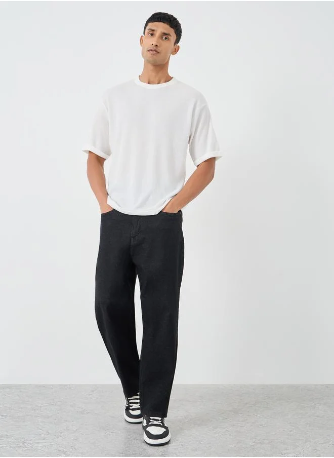 ستايلي Styli Waffle Knit Oversized Round Neck T-Shirt