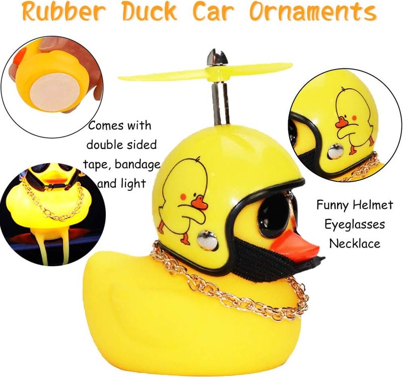 wonuu Rubber Duck Car Ornaments, 2Pcs Yellow Duck Car Dashboard Decorations Squeeze Duck Bicycle Horns with Propeller Helmet - Image 3