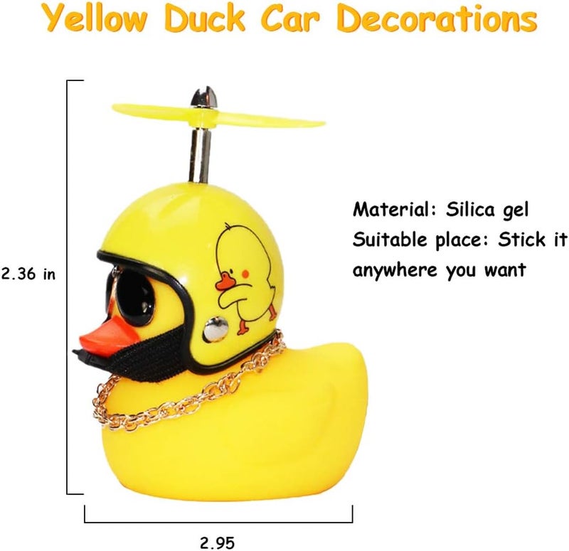 wonuu Rubber Duck Car Ornaments, 2Pcs Yellow Duck Car Dashboard Decorations Squeeze Duck Bicycle Horns with Propeller Helmet - Image 5