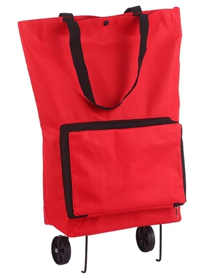 GGEROU Shopping Bag Trolley With Wheels, Shopping Bag Portable Foldable Luggage Bag Multi-Function Oxford Tote bag Shopping Cart,Red  - Image 1