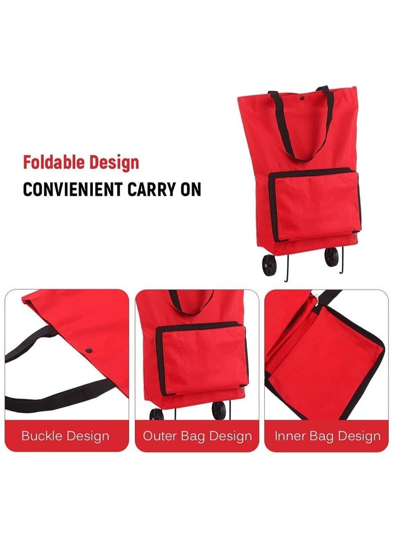 GGEROU Shopping Bag Trolley With Wheels, Shopping Bag Portable Foldable Luggage Bag Multi-Function Oxford Tote bag Shopping Cart,Red  - Image 3