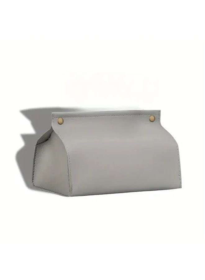 حامل علبة المناديل للسيارة الرمادية من جلد اصطناعي، منظف مضاد للغبار للمركبة والمنزل - Image 1