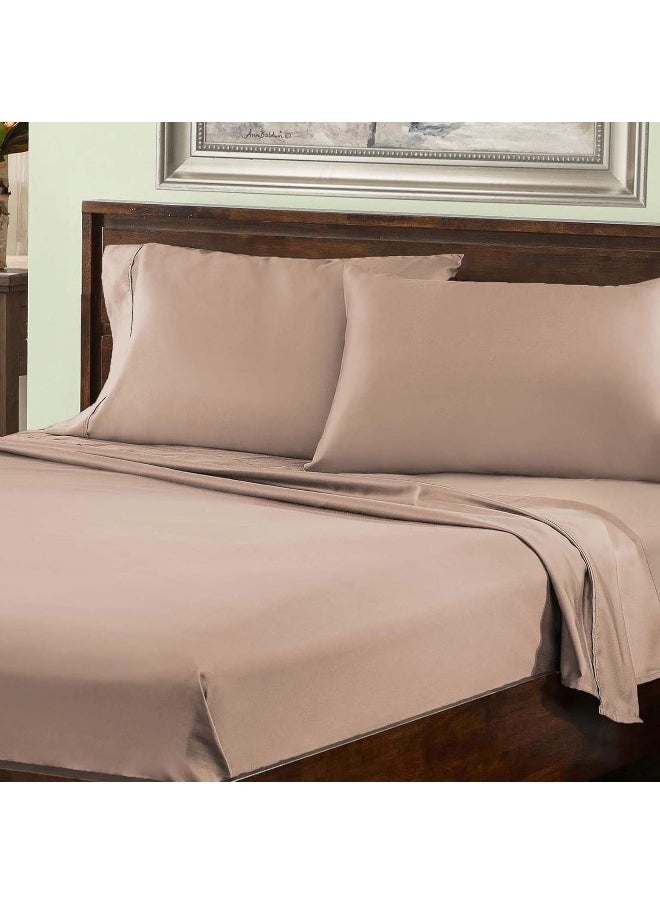 Superior Superior Cotton Blend 800 Thread Count, Deep Pocket, Soft, Wrinkle Resistant Split King bed Sheet Set, Solid, Taupe  - Image 2