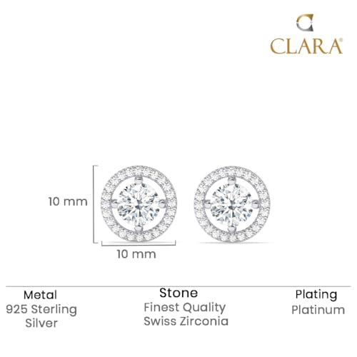 CLARA 925 Sterling Silver Halo Round Solitaire Stud Earrings | Platinum Plated, Swiss Zirconia |Gift for Women and Girls - Image 5