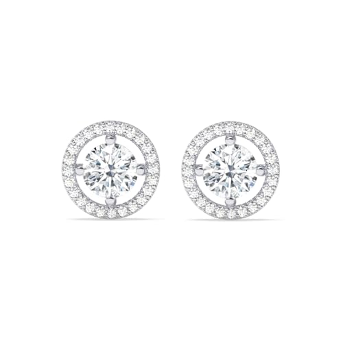 CLARA 925 Sterling Silver Halo Round Solitaire Stud Earrings | Platinum Plated, Swiss Zirconia |Gift for Women and Girls - Image 1