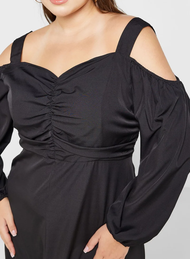 Ginger Plus Cold Shoulder Slit Detail Dress