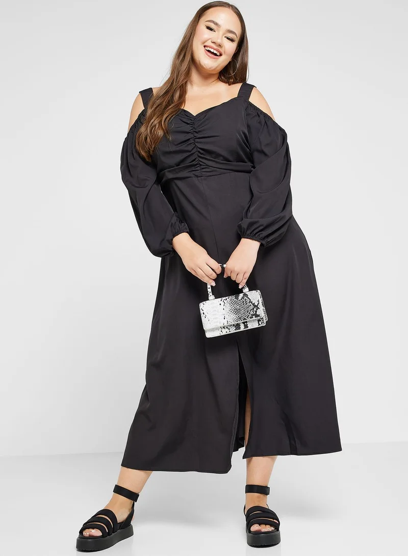 Ginger Plus Cold Shoulder Slit Detail Dress