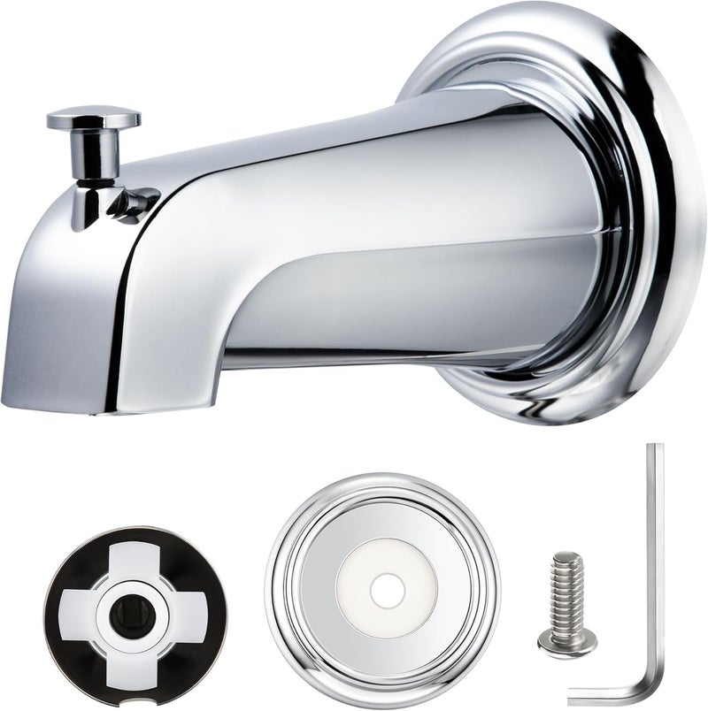Dreyoo Tub Spout Kit Compatible with American Standard 8888026.002, Slip On Diverter Tub Spout with Metal Cover Ring and Gasket, Bathroom Bathtub Faucet Fits 1/2'' Copper Water Tube(Polished Chrome) - Image 1
