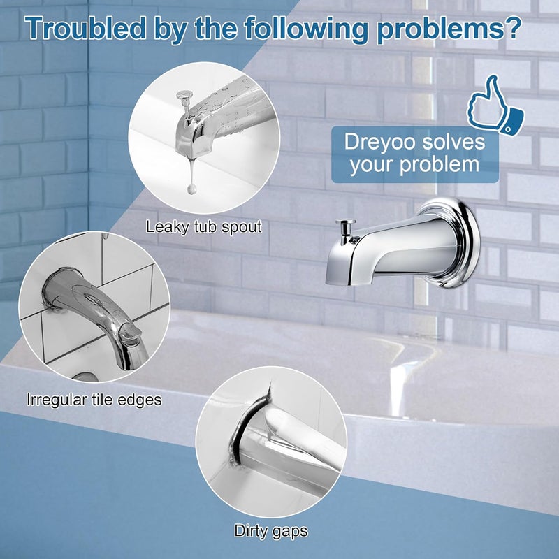 Dreyoo Tub Spout Kit Compatible with American Standard 8888026.002, Slip On Diverter Tub Spout with Metal Cover Ring and Gasket, Bathroom Bathtub Faucet Fits 1/2'' Copper Water Tube(Polished Chrome) - Image 4