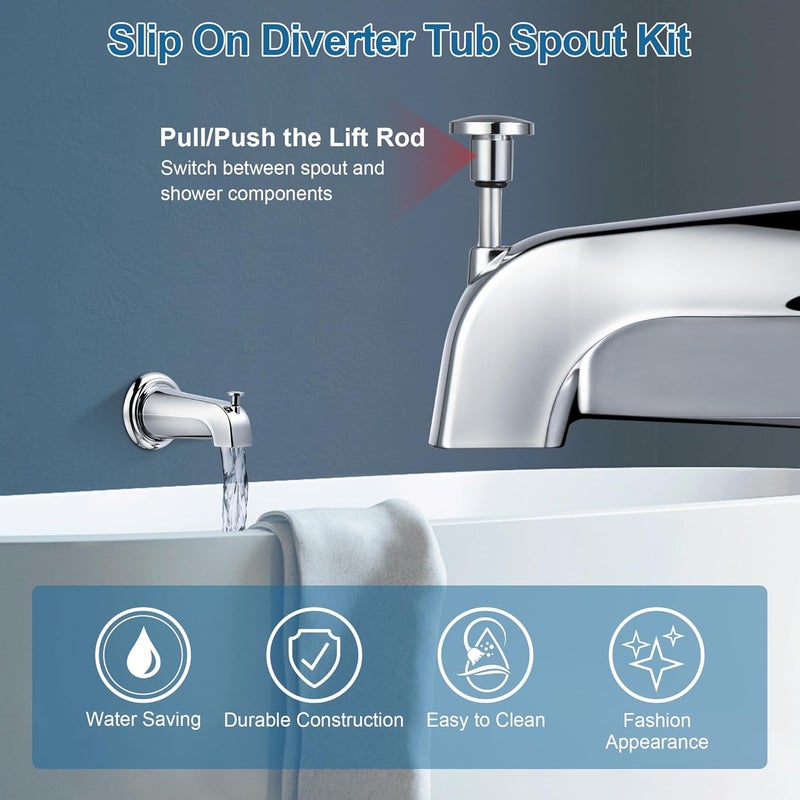 Dreyoo Tub Spout Kit Compatible with American Standard 8888026.002, Slip On Diverter Tub Spout with Metal Cover Ring and Gasket, Bathroom Bathtub Faucet Fits 1/2'' Copper Water Tube(Polished Chrome) - Image 5