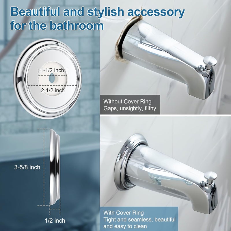 Dreyoo Tub Spout Kit Compatible with American Standard 8888026.002, Slip On Diverter Tub Spout with Metal Cover Ring and Gasket, Bathroom Bathtub Faucet Fits 1/2'' Copper Water Tube(Polished Chrome) - Image 3