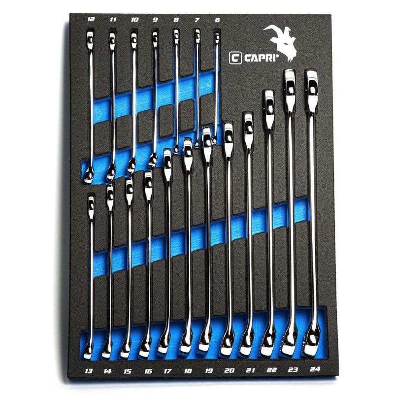 Capri Tools Combination Wrench Set with The Mechanics Tray Metric 6 to 24 mm 19Piece CP11390MT