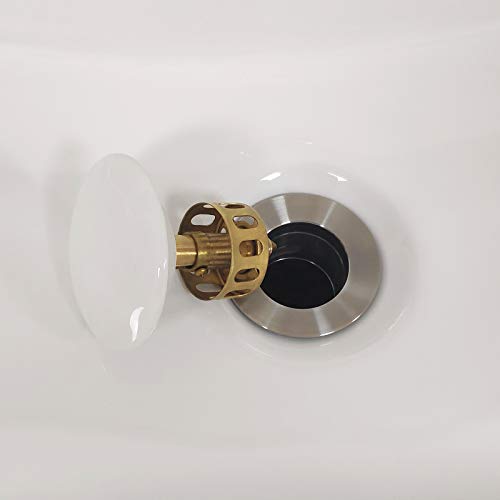 GZILA Vessel Sink Drain Without Overflow, White Pop-Up Drain with Basket Stopper, Bathroom Vanity Ceramic Brass Strainer Hair Catcher, Anti-Clogging Brushed Nickel, Porcelain Cap - Image 4