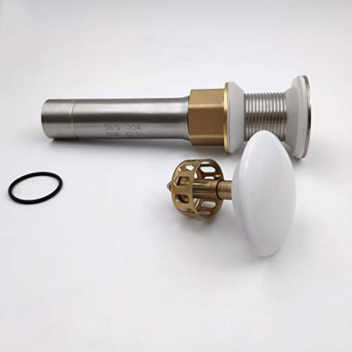 GZILA Vessel Sink Drain Without Overflow, White Pop-Up Drain with Basket Stopper, Bathroom Vanity Ceramic Brass Strainer Hair Catcher, Anti-Clogging Brushed Nickel, Porcelain Cap - Image 2