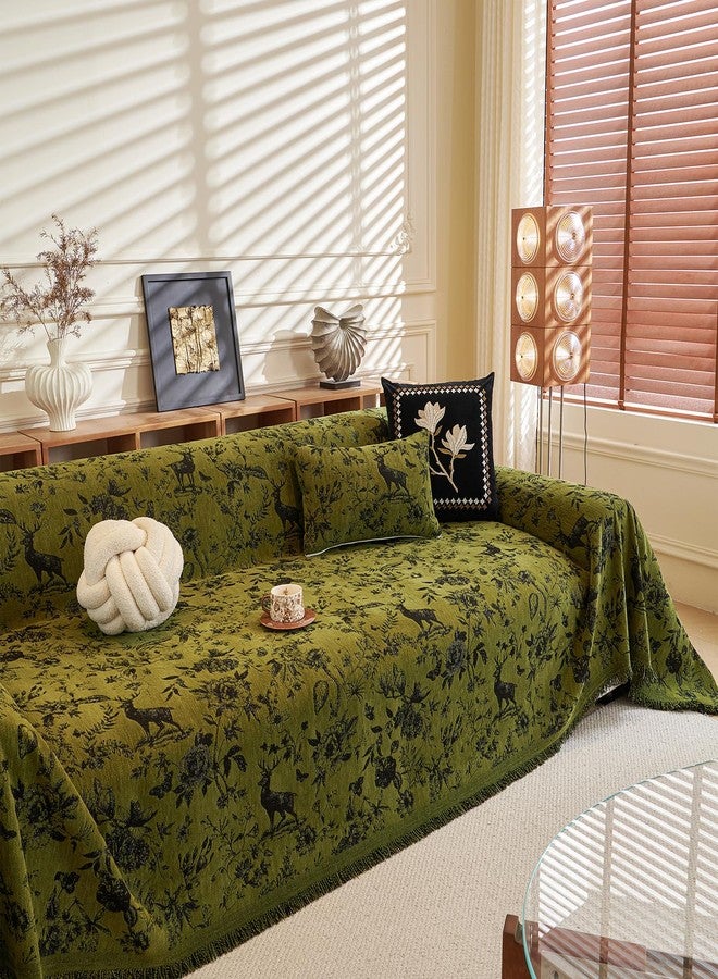 DREAMINGO Green Vintage Couch Cover Botanical Deer Jacquard Sofa Covers for 3 Cushion Couch Washable Chenille Furniture Protector Throw Slipcovers for 3 Seat Sectional Sofa, X-Large 71"x134" - Image 2