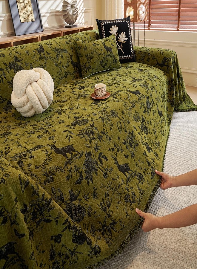 DREAMINGO Green Vintage Couch Cover Botanical Deer Jacquard Sofa Covers for 3 Cushion Couch Washable Chenille Furniture Protector Throw Slipcovers for 3 Seat Sectional Sofa, X-Large 71"x134" - Image 5