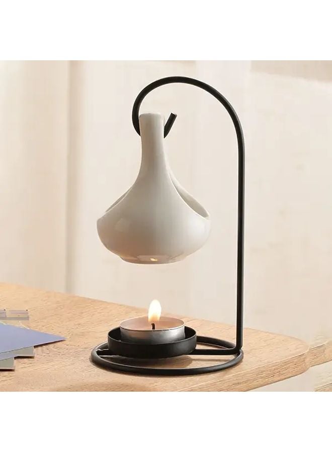 مُبَخِّر الزيوت العطري من السيراميك الأبيض مع قاعدة معدنية للمكتب، وذائب الشمع، هدية عيدية مثالية - Image 1