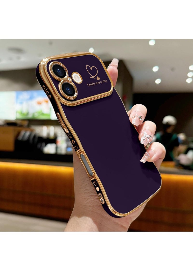 WRISTWISE Case Cover for iPhone 17, Cute Wave Frame Curly Shape with Love Heart Pattern Raised Camera Protection Cover Luxury Plating Shockproof Phone Case for iPhone 17, Purple - Image 2