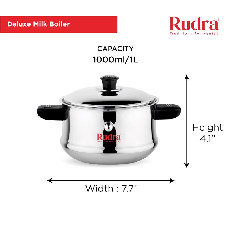RUDRA Rudra Stainless Steel Deluxe Milk Boiler (1 LTR) | Spill-Proof | 202 SS Grade | Induction & Gas Compatible | Burn-Free & Rust-Resistant | Ideal for Milk, Tea, Coffee, Soups & More | Sturdy Handle  - Image 2