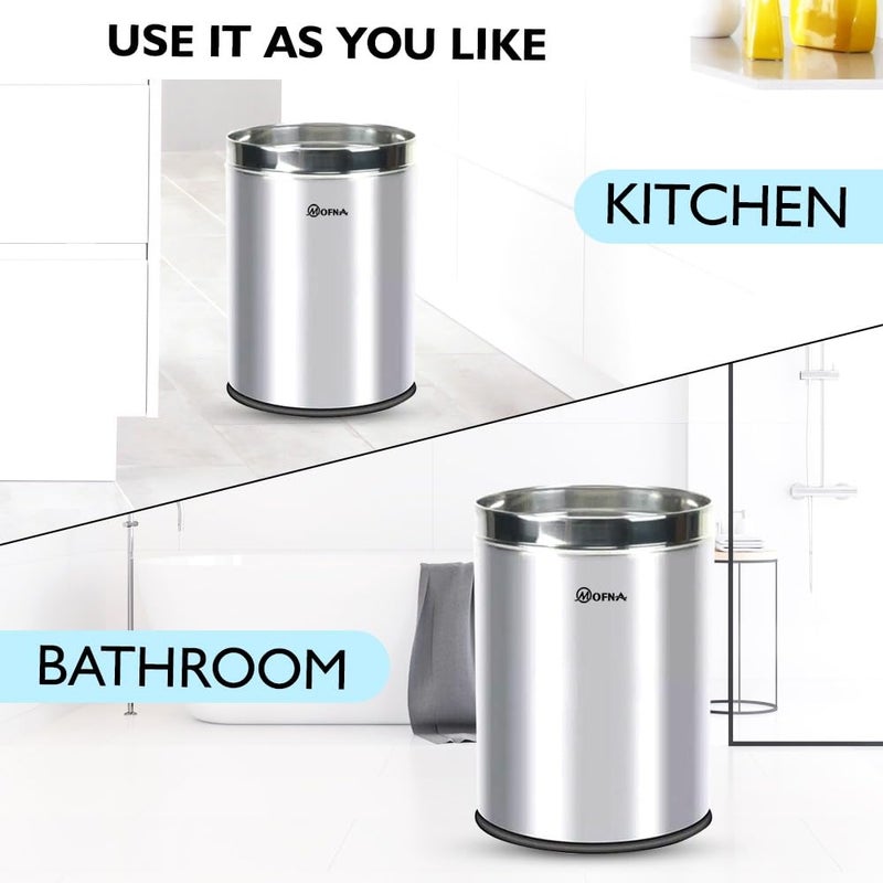 mofna Stainless Steel Open Type Solid Dustbin Without Lid - Recycle Bin, Trash Can, Paper Bin - Modern and Durable Waste Management Solution (Silver, 8x12 Inch, 10 Liter) - Image 4