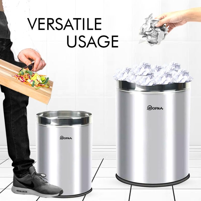 mofna Stainless Steel Open Type Solid Dustbin Without Lid - Recycle Bin, Trash Can, Paper Bin - Modern and Durable Waste Management Solution (Silver, 8x12 Inch, 10 Liter) - Image 5
