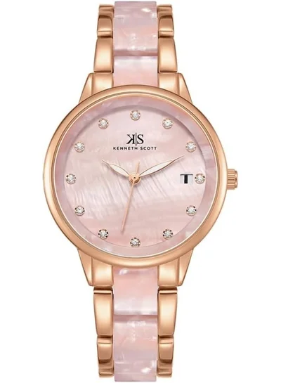 KENNETH SCOTT Kenneth Scott Women's PC21J Movement Watch, Analog Display and Alloy and Acetate Plastic Strap - K24503-RCPM, Mop