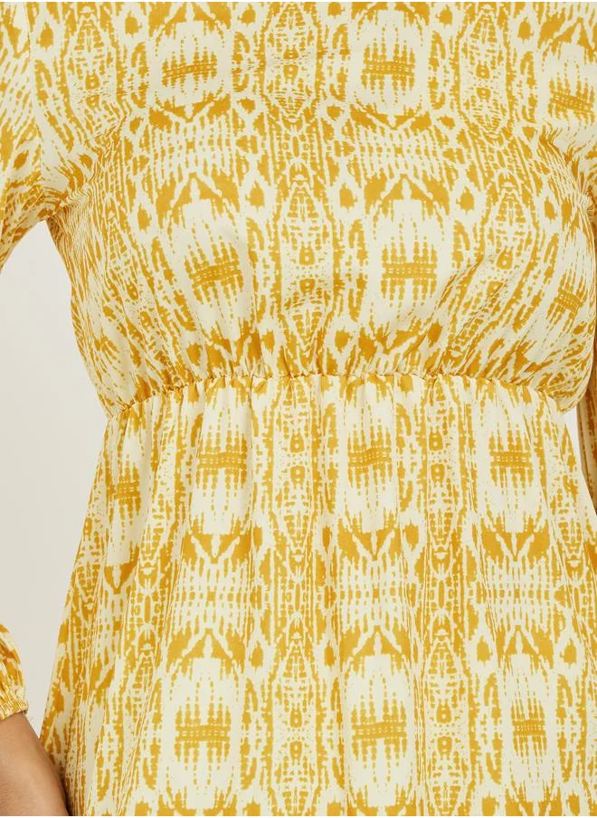 تايك تو Round Neck All Over Print A-Line Midi Dress