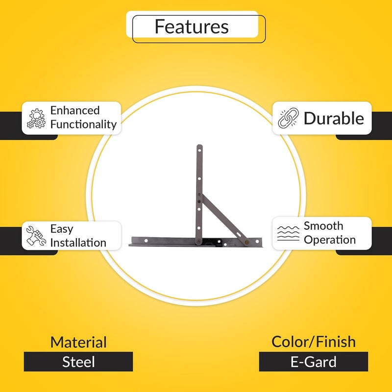 Brixwell Truth 14 Concealed Casement Hinge Upper Left Lower Right Type - E-Gard Finish,Arm and Rivet Material Steel,10" Track Length, 4-29/32" Arm Size, Window Hardware - Image 3
