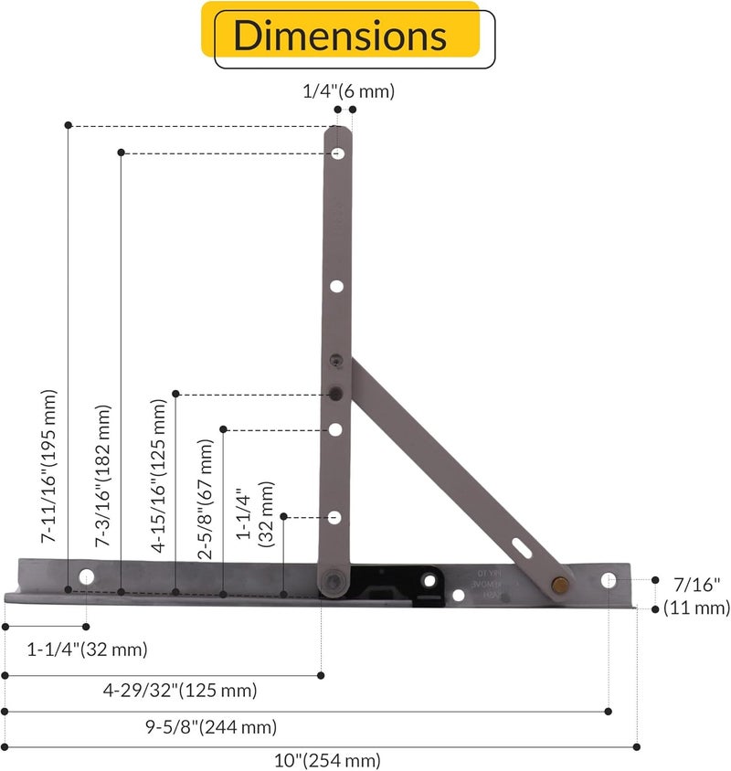 Brixwell Truth 14 Concealed Casement Hinge Upper Left Lower Right Type - E-Gard Finish,Arm and Rivet Material Steel,10" Track Length, 4-29/32" Arm Size, Window Hardware - Image 2