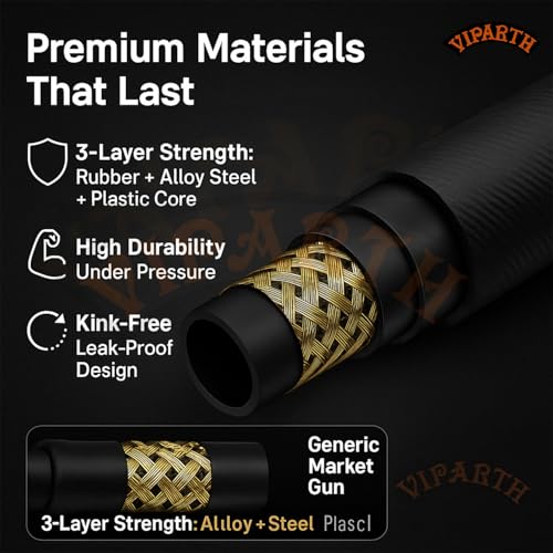 VIPARTH Pressure Washer Hose Pipe Upto 2500 PSI | Heavy-Duty Construction | Black Molded Pipe | Durable and Reliable | Pressure Resistance | Explosion Proof | 15 Meter - Image 3