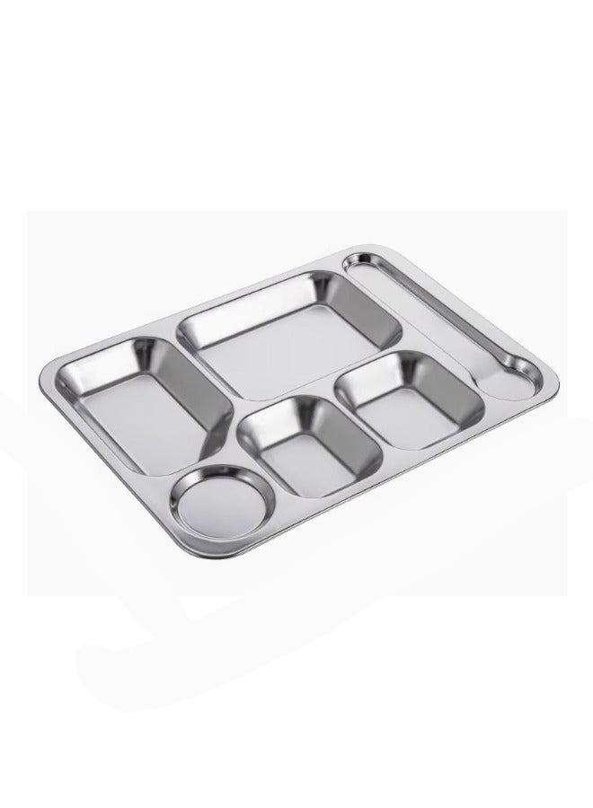 Morlife 304 Stainless Steel Divided Dinner Plate in Rectangular Section Food Tray，6 Sectional Dish Partitioned Food Serving Platter, 38*27*2.4 cm - Image 1