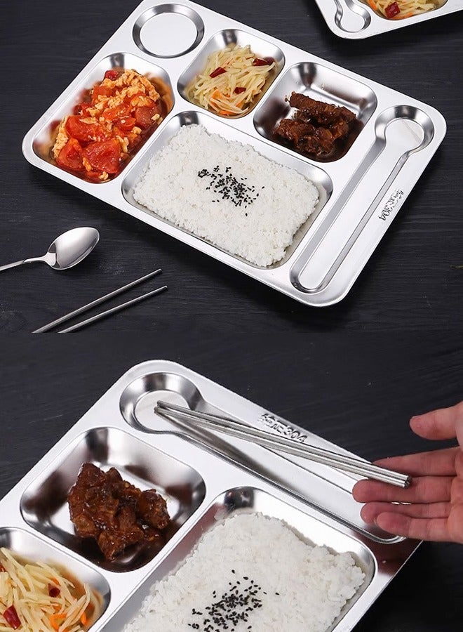 Morlife 304 Stainless Steel Divided Dinner Plate in Rectangular Section Food Tray，6 Sectional Dish Partitioned Food Serving Platter, 38*27*2.4 cm - Image 3