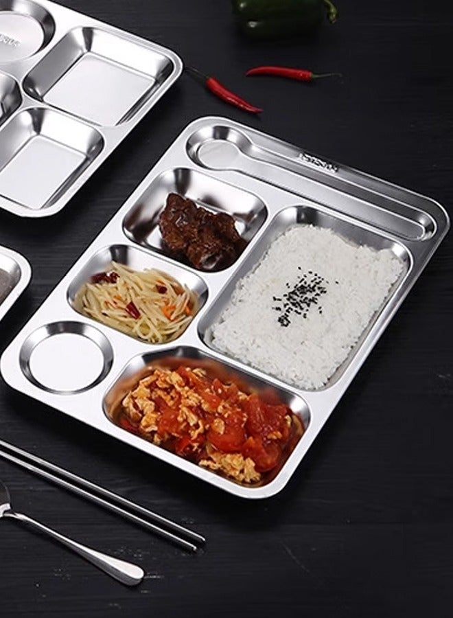 Morlife 304 Stainless Steel Divided Dinner Plate in Rectangular Section Food Tray，6 Sectional Dish Partitioned Food Serving Platter, 38*27*2.4 cm - Image 2