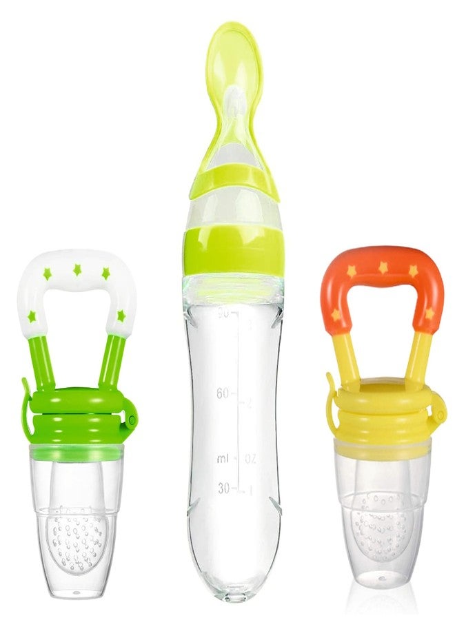 Roforuf Newborn Baby Feeding Bottle 90ML/Silicone Squeeze Feeding Spoon Milk 1 pc and Baby Food Feeder/Neebler/Pacifier 2 pc (Combo 1) - Image 1