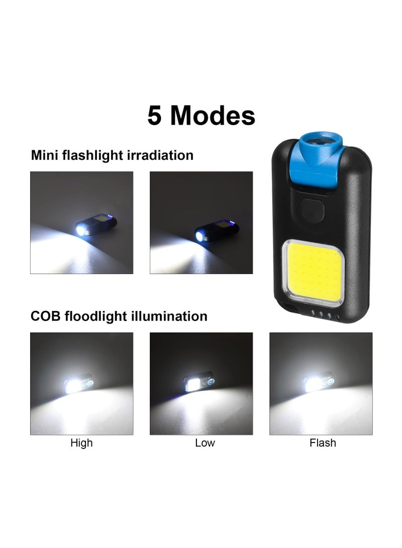 2Pcs Mini Headlamp Rechargeable Cob Work Light with Clip 1000LM 3 Hours Battery Life Super Bright Pocket Keychain Hat