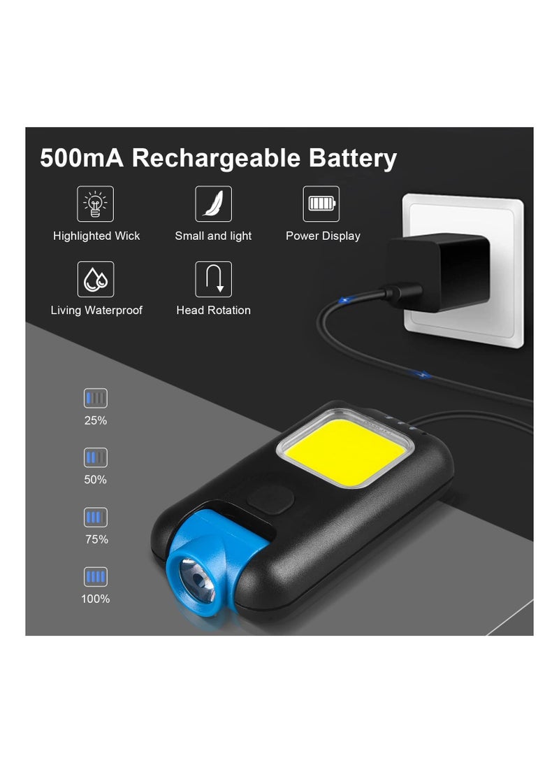 2Pcs Mini Headlamp Rechargeable Cob Work Light with Clip 1000LM 3 Hours Battery Life Super Bright Pocket Keychain Hat