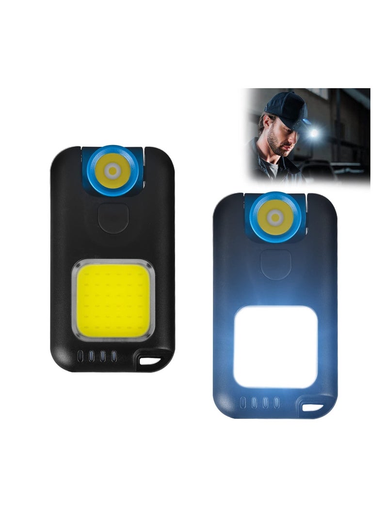 2Pcs Mini Headlamp Rechargeable Cob Work Light with Clip 1000LM 3 Hours Battery Life Super Bright Pocket Keychain Hat
