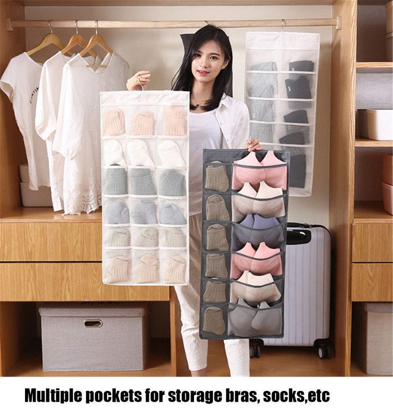 Urdhvamurti Urdhvamurti DualSided Hanging Closet Organizer with 30 Mesh Pockets Hanger Wall Shelf Organizers for Stockings Panties Bra Socks and Toiletries Accessories Multi Color - Image 2