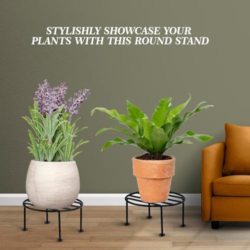 ORILEY Round Plant Stand Galvanised Metal Flower Pot Holder Gamla Support Corner Rack Outdoor Display Shelf for Home Garden Balcony Decoration - (Pack of 2, Black) - Image 4