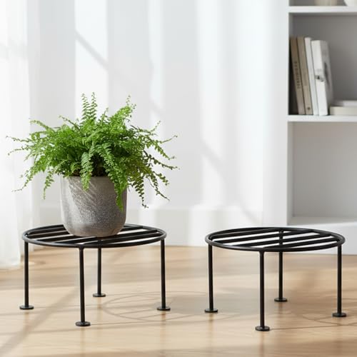 ORILEY Round Plant Stand Galvanised Metal Flower Pot Holder Gamla Support Corner Rack Outdoor Display Shelf for Home Garden Balcony Decoration - (Pack of 2, Black) - Image 1