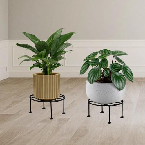 ORILEY Round Plant Stand Galvanised Metal Flower Pot Holder Gamla Support Corner Rack Outdoor Display Shelf for Home Garden Balcony Decoration - (Pack of 2, Black) - Image 2