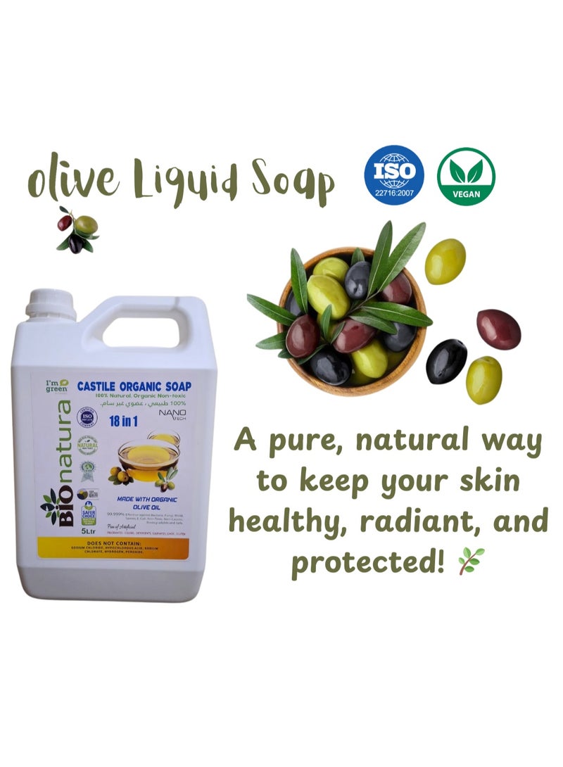 BioNatura Organic,Pure Castile Liquid Soap - 100% Natural, Made with Organic Oils, 18-in-1 Uses: Face, Body, Hair, Laundry, Pets and Dishes, Concentrated, Vegan, Non-GMO,Non Toxic - 1ltr (5 liters) - Image 4