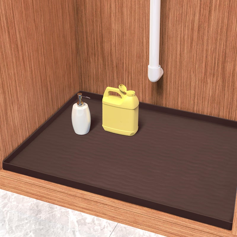 URMONA Waterproof Silicone Under Sink Mat 31'' x 22'' Shelf Liner for Kitchen and Bathroom, Cabinet and Counter Protector, Storage and Organizers, Litter Mat, Pet Cat Puppy Essentials(Brown) - Image 1