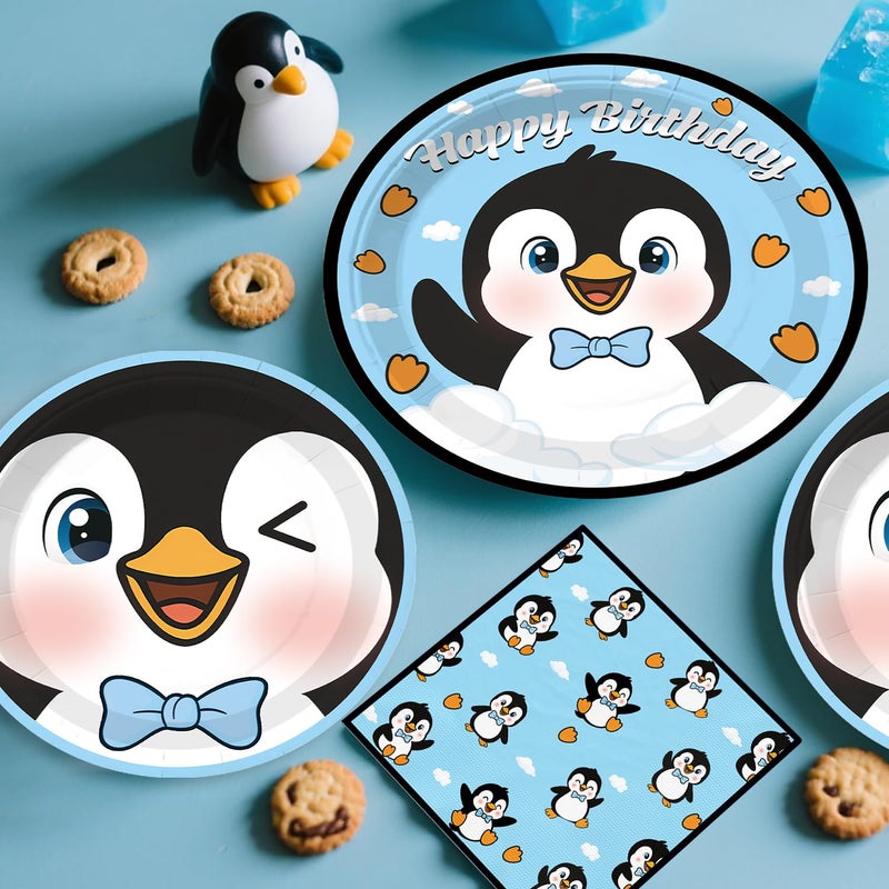 Xynic 179pcs Penguin Birthday Decorations Tableware Complete Party Set, Penguin Party Decorations Serves 25 Guests, includes Penguin-Theme Paper Banner Cake Topper Balloons Plates Napkins Cups, etc - Image 5