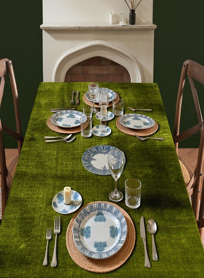 ميولي مفرش طاولة مخملي من MIULEE بحافة مكشكشة مزخرفة، فاخر وناعم وقابل للغسل، مستطيل الشكل، سميك ومقاوم للتجاعيد، مناسب للمطبخ وغرفة الطعام والحفلات وحفلات الزفاف، مقاس 60 × 120 بوصة، لون زيتوني - Image 5